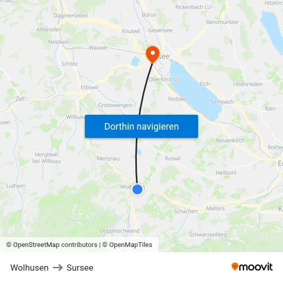 Wolhusen to Sursee map