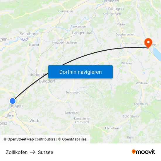 Zollikofen to Sursee map