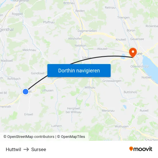 Huttwil to Sursee map