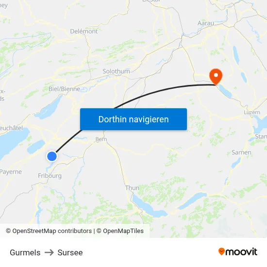 Gurmels to Sursee map