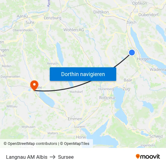 Langnau AM Albis to Sursee map