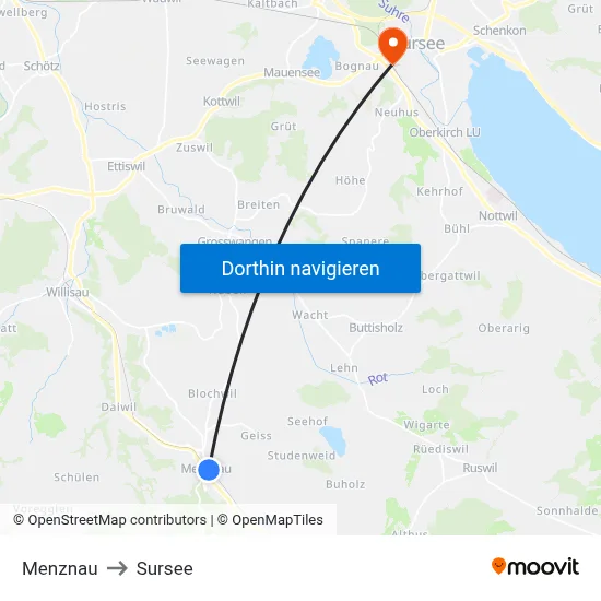 Menznau to Sursee map