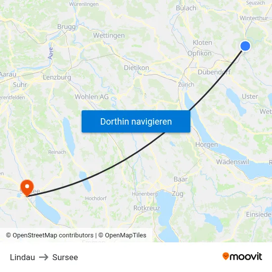 Lindau to Sursee map