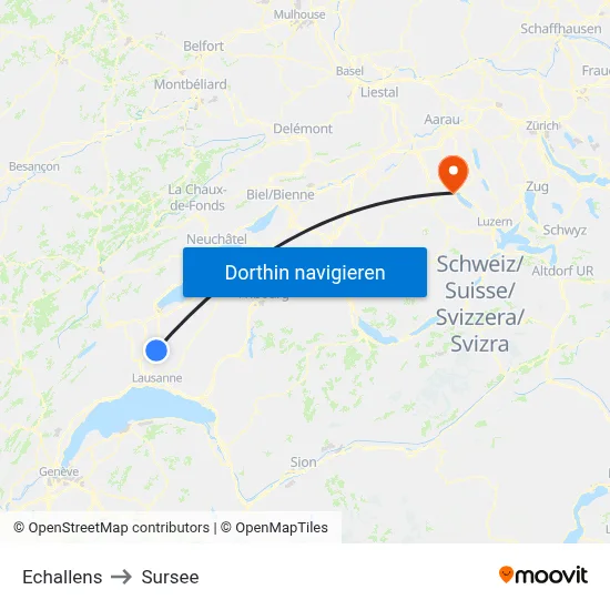 Echallens to Sursee map