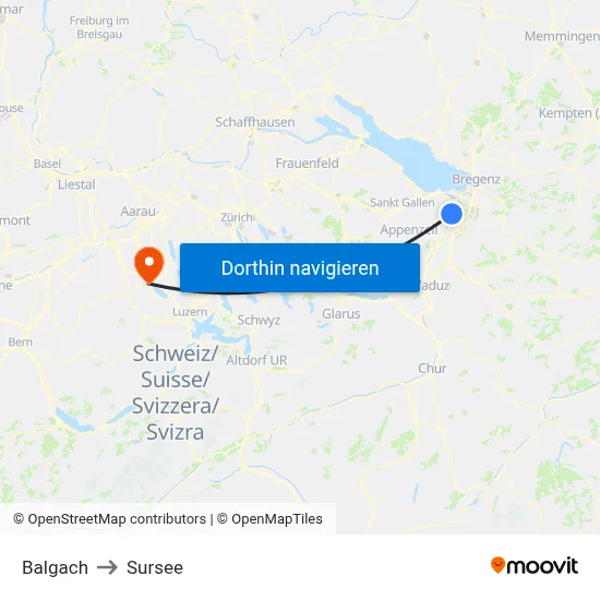 Balgach to Sursee map