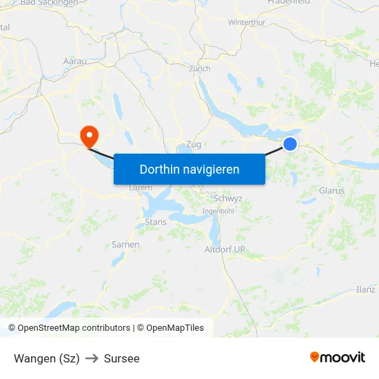 Wangen (Sz) to Sursee map
