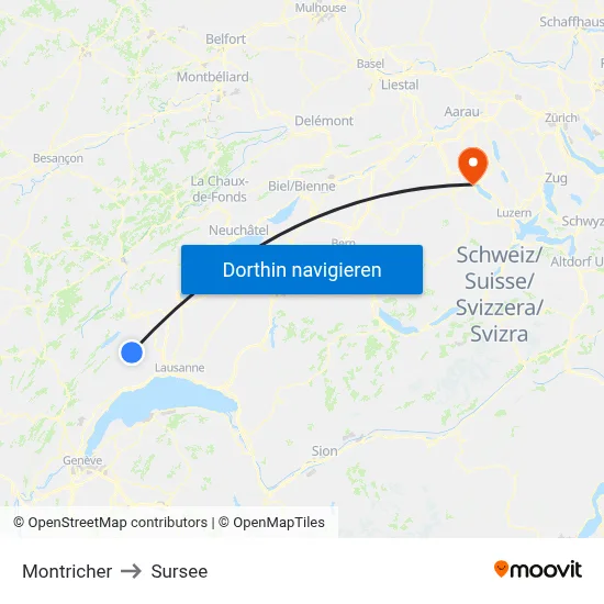 Montricher to Sursee map