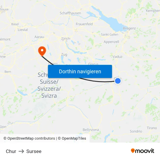 Chur to Sursee map