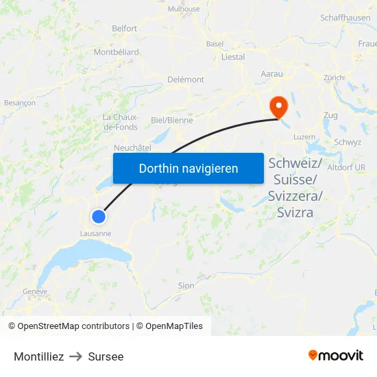 Montilliez to Sursee map