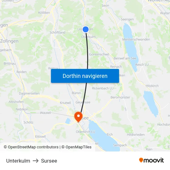 Unterkulm to Sursee map