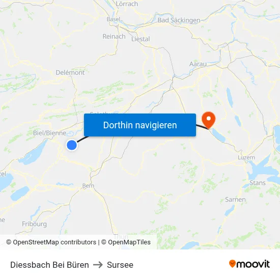 Diessbach Bei Büren to Sursee map