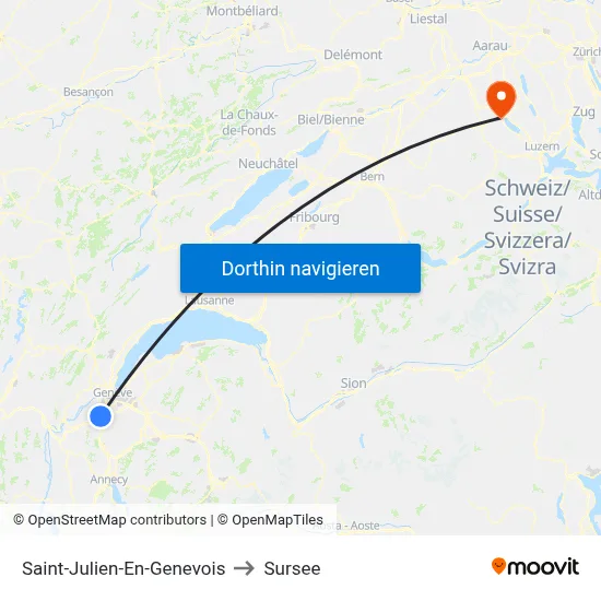 Saint-Julien-En-Genevois to Sursee map