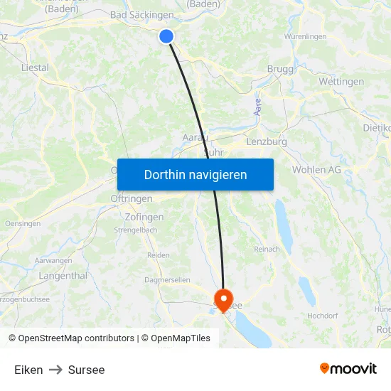 Eiken to Sursee map