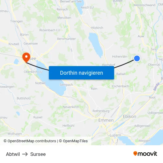 Abtwil to Sursee map