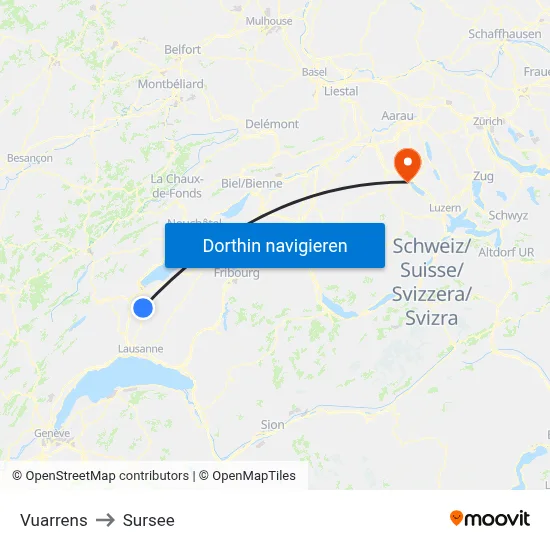 Vuarrens to Sursee map