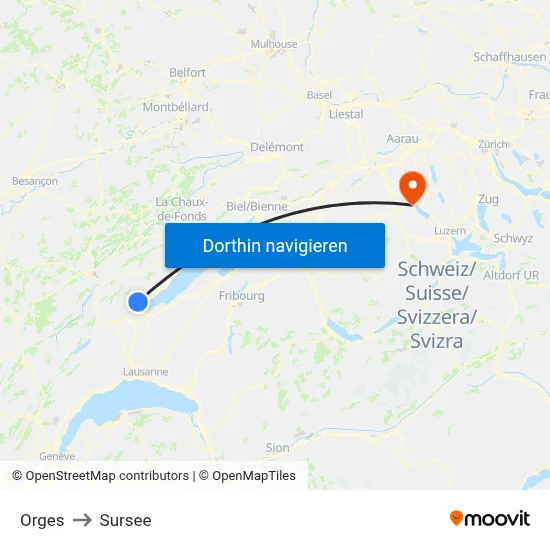 Orges to Sursee map