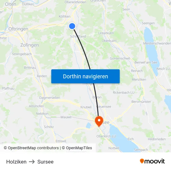 Holziken to Sursee map