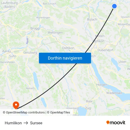 Humlikon to Sursee map