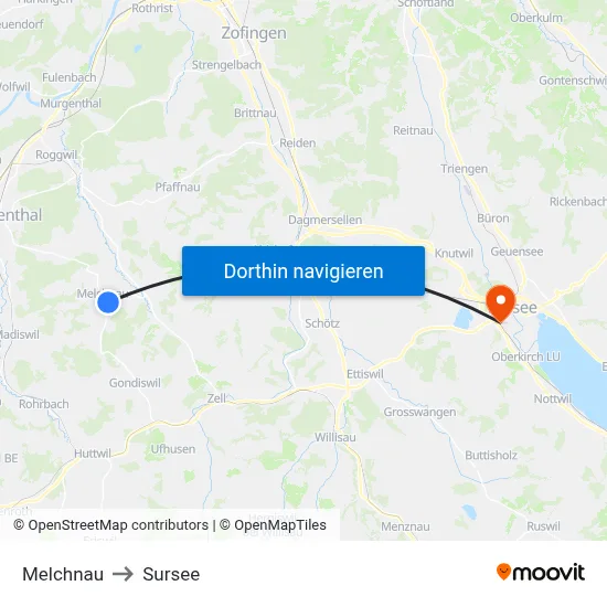 Melchnau to Sursee map