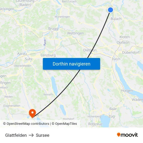 Glattfelden to Sursee map