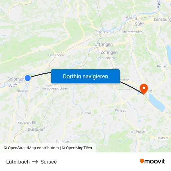 Luterbach to Sursee map