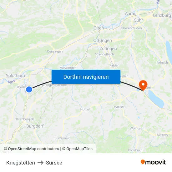 Kriegstetten to Sursee map