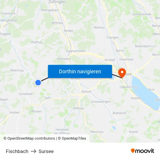 Fischbach to Sursee map