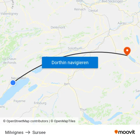 Milvignes to Sursee map