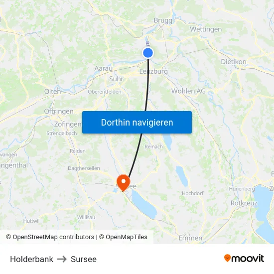 Holderbank to Sursee map