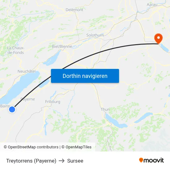 Treytorrens (Payerne) to Sursee map