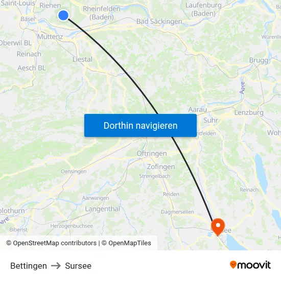 Bettingen to Sursee map