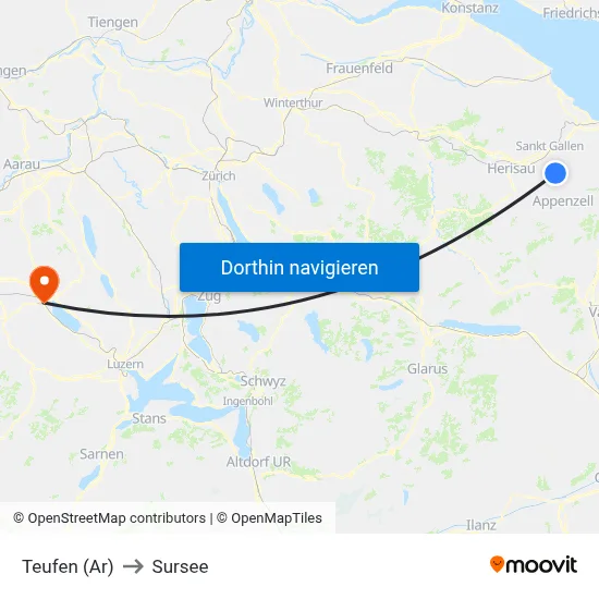 Teufen (Ar) to Sursee map