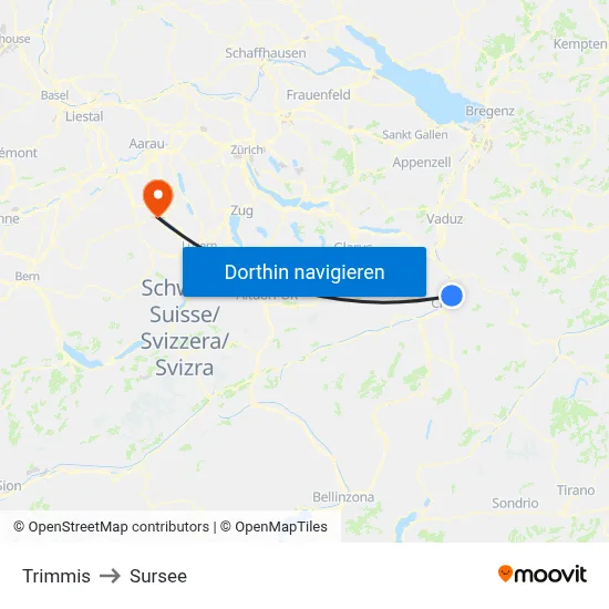 Trimmis to Sursee map