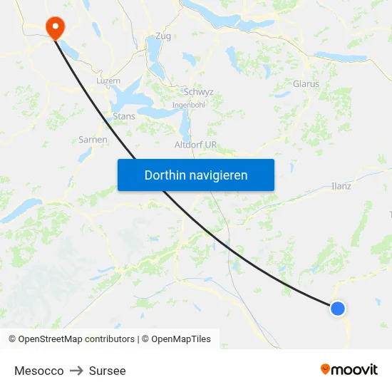 Mesocco to Sursee map