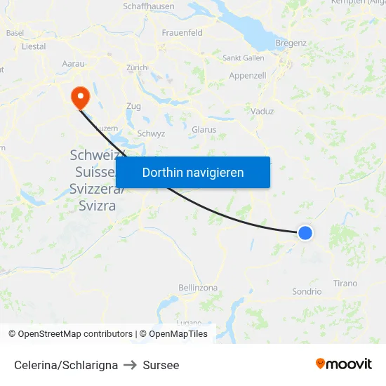 Celerina/Schlarigna to Sursee map
