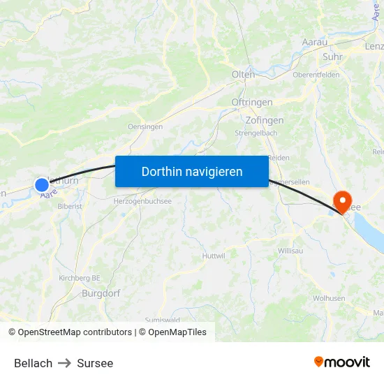 Bellach to Sursee map