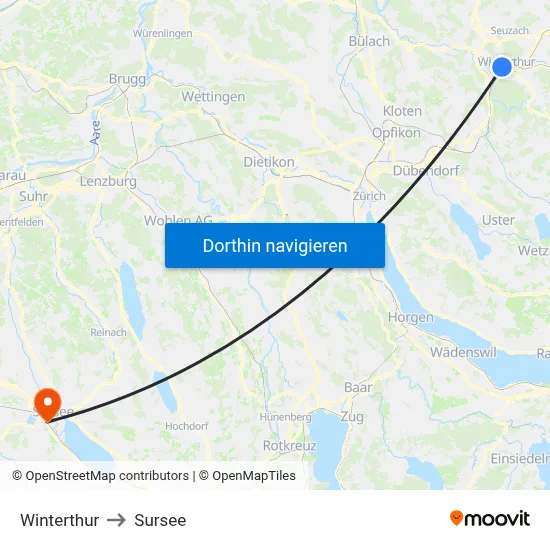 Winterthur to Sursee map