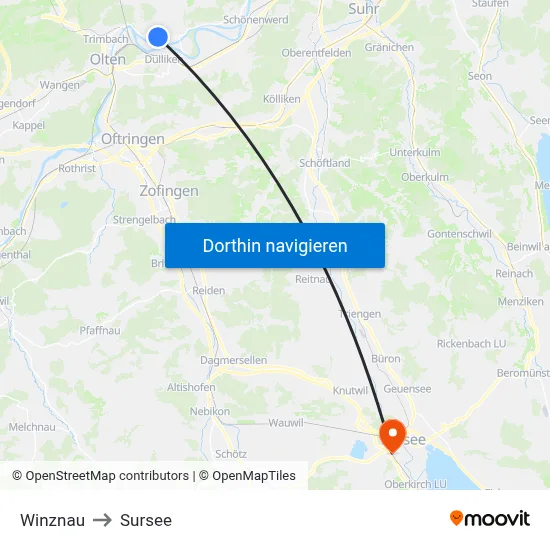 Winznau to Sursee map
