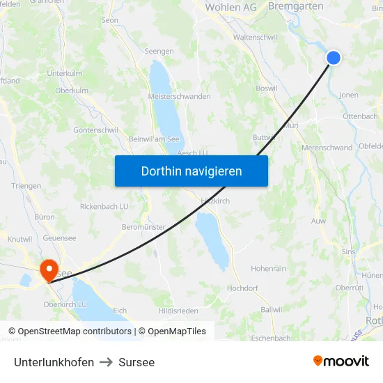 Unterlunkhofen to Sursee map