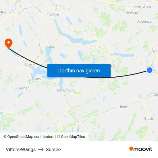 Vilters-Wangs to Sursee map
