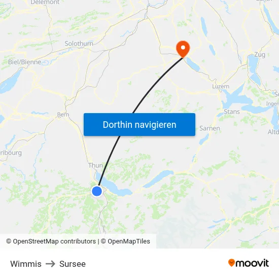 Wimmis to Sursee map
