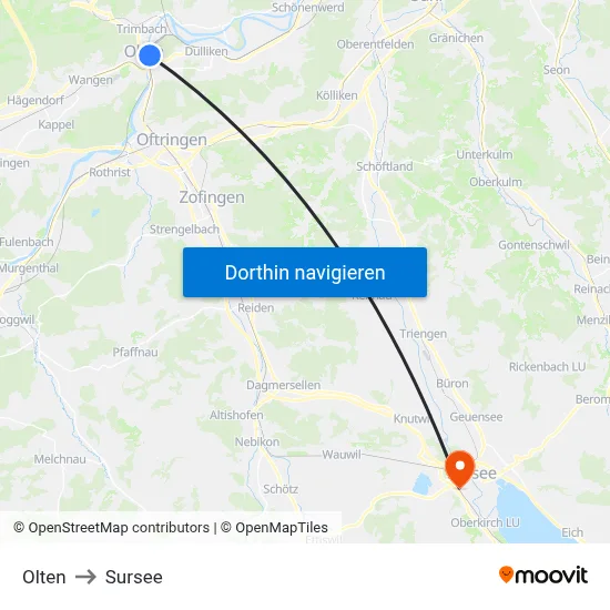 Olten to Sursee map