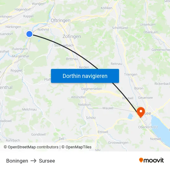 Boningen to Sursee map