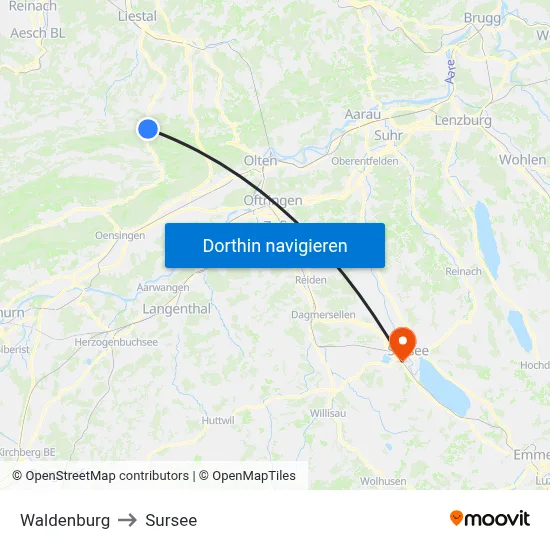 Waldenburg to Sursee map