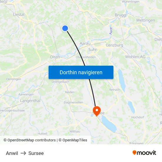 Anwil to Sursee map