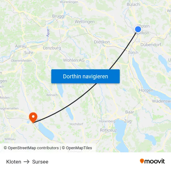 Kloten to Sursee map
