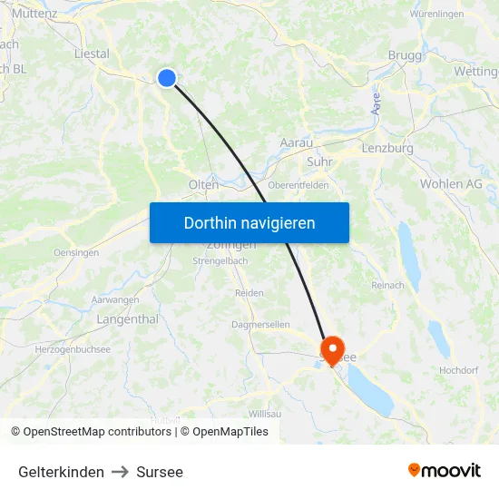 Gelterkinden to Sursee map