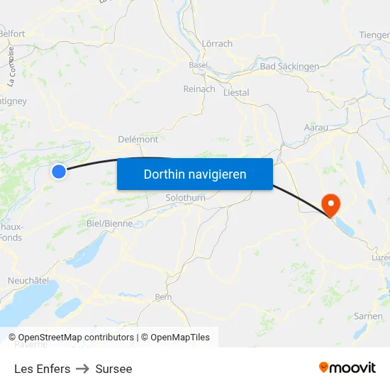 Les Enfers to Sursee map