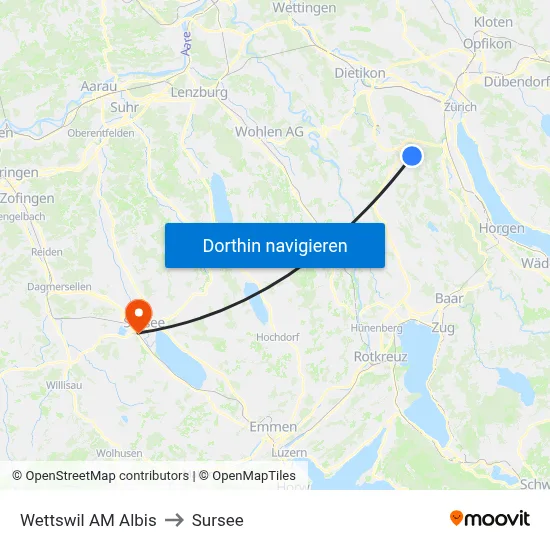 Wettswil AM Albis to Sursee map