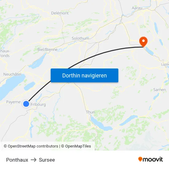 Ponthaux to Sursee map